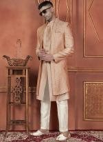 Silk Orange Wedding Wear Computer Thread Readymade Sherwani Set